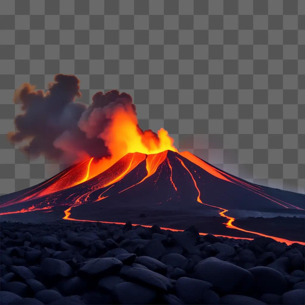 volcano erupts with lava on the side of it