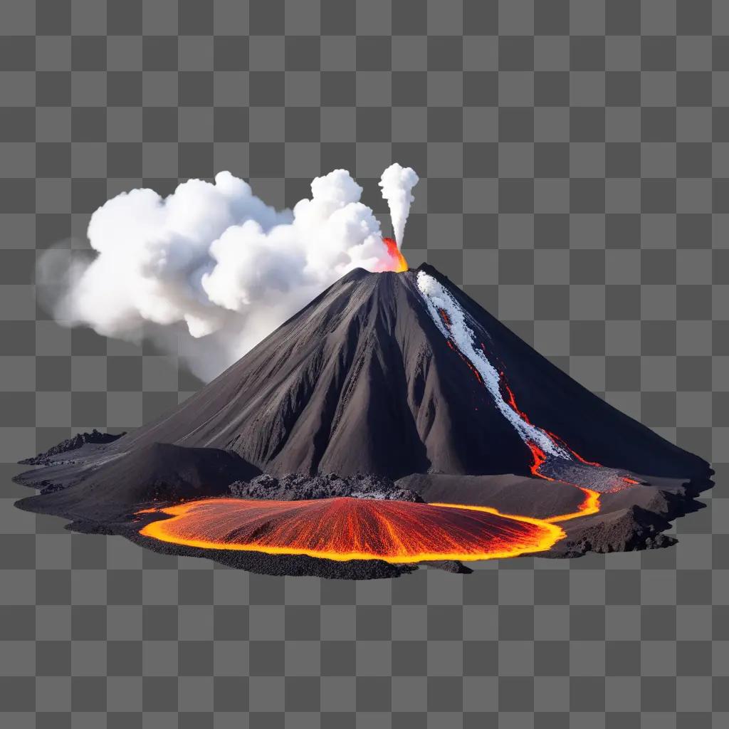 volcano spews lava and smoke