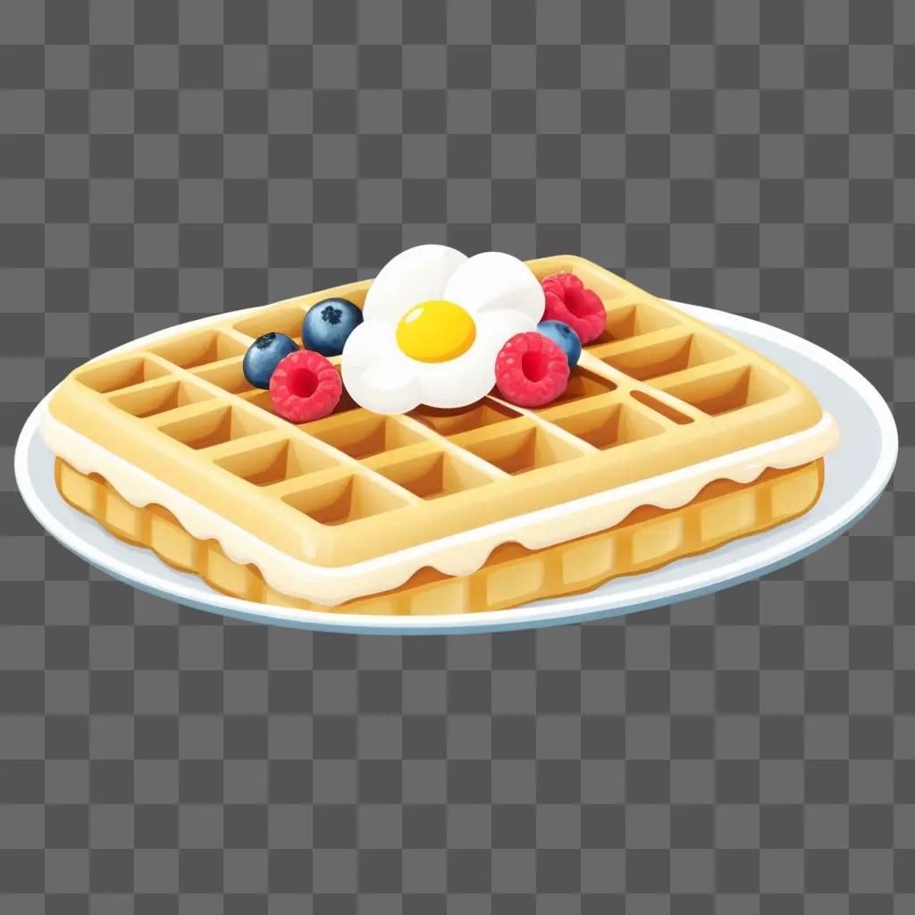 waffle with egg and berries on a plate