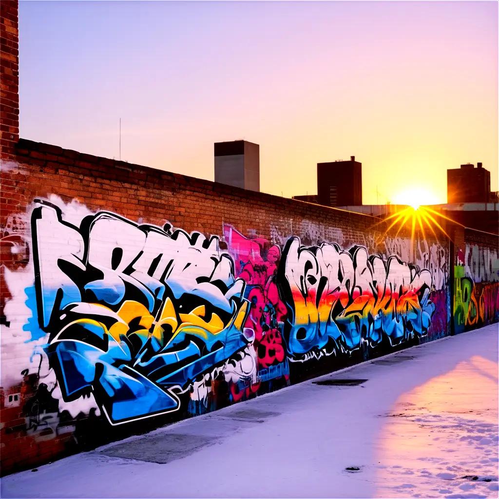 wall covered in graffiti is next to a street