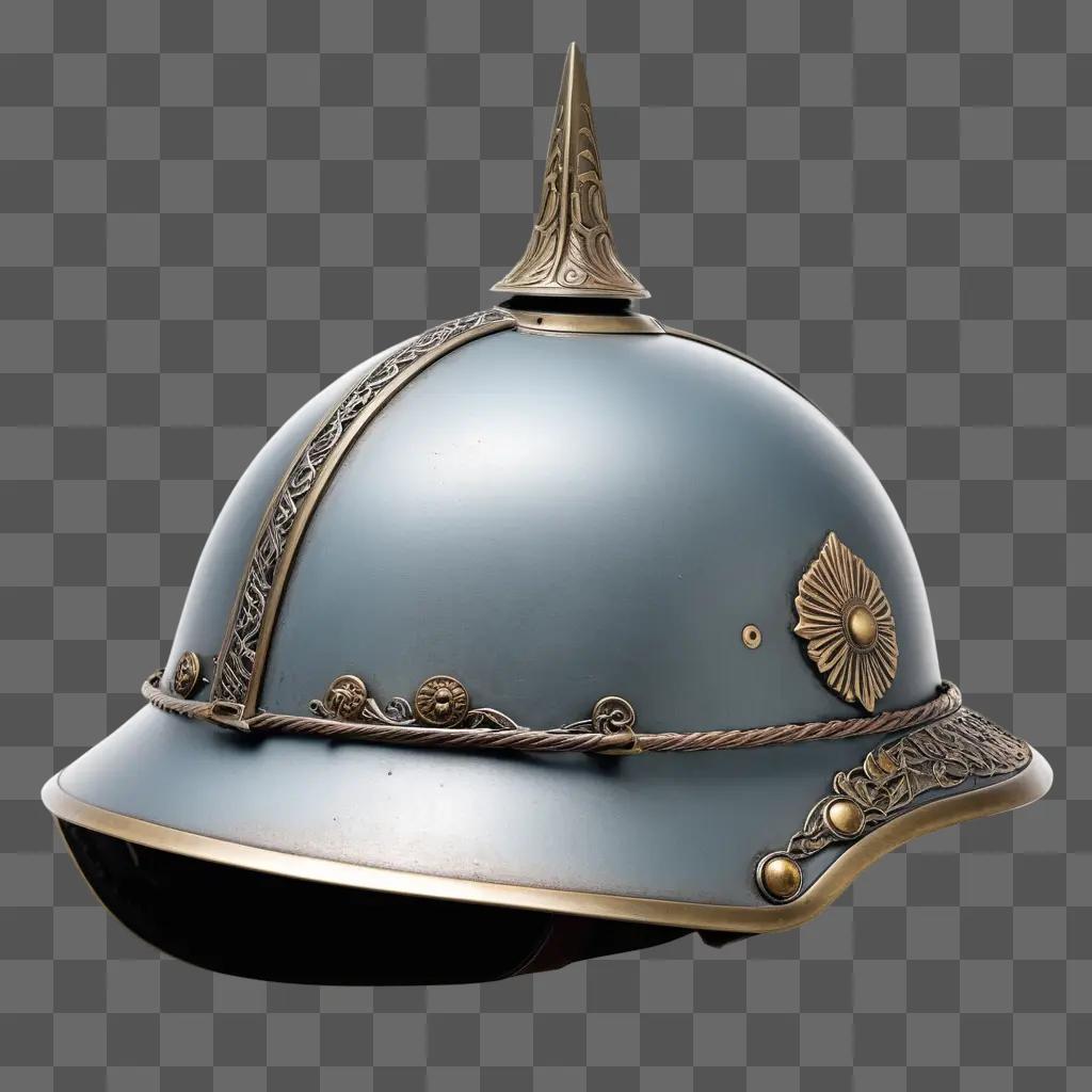 war helmet is displayed on a gray background