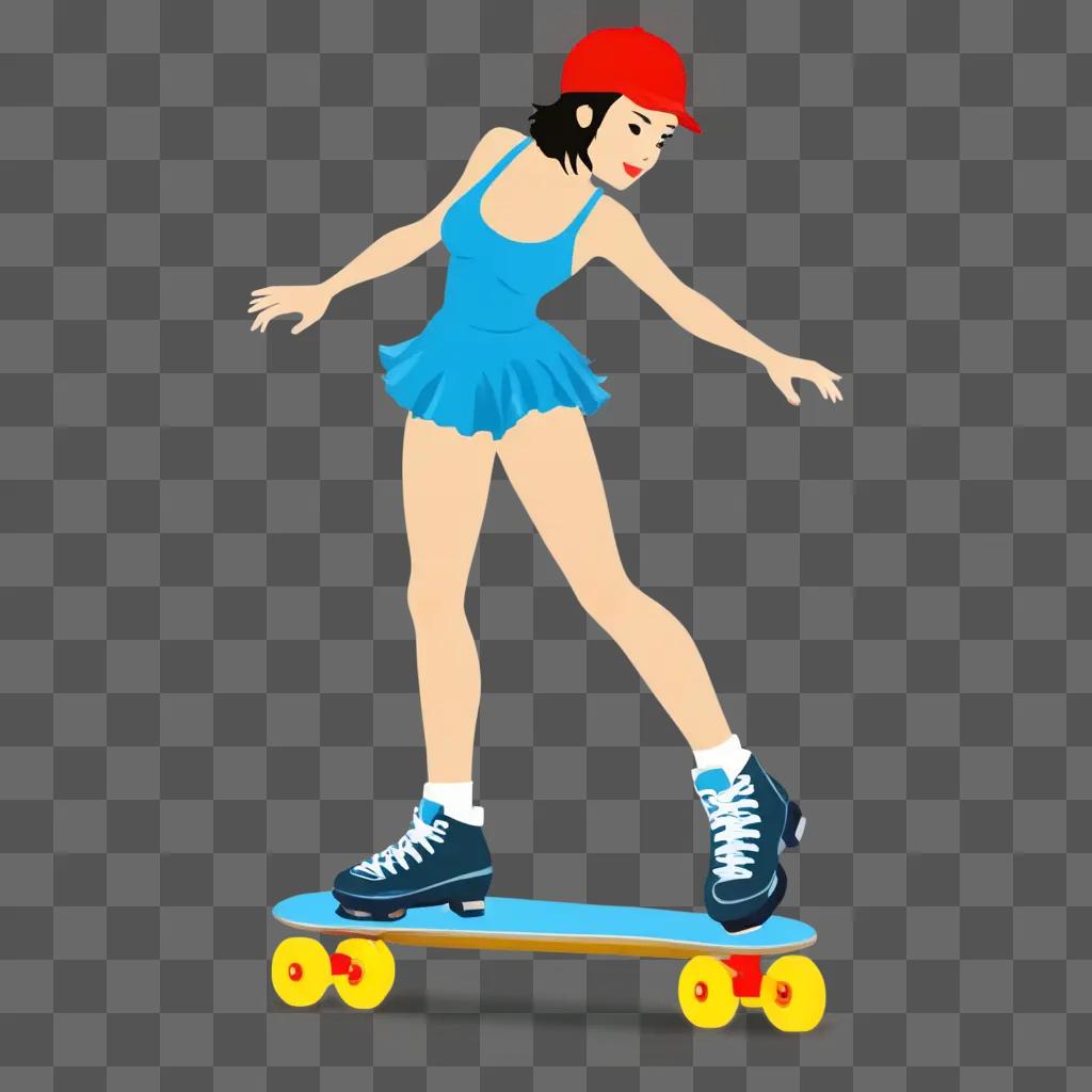 water clipart A girl skateboards with a red cap on