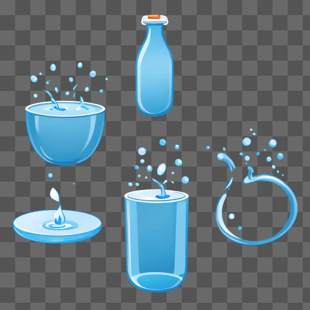 water clipart Water bottle with different types of water droplets