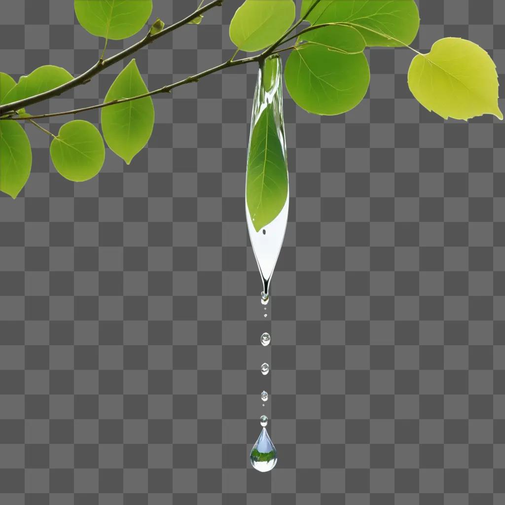 water drip drips down a green tree branch