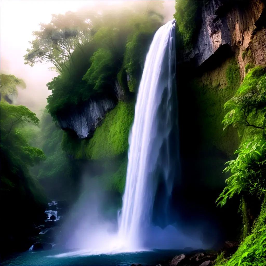 waterfall cascades into a pool of water