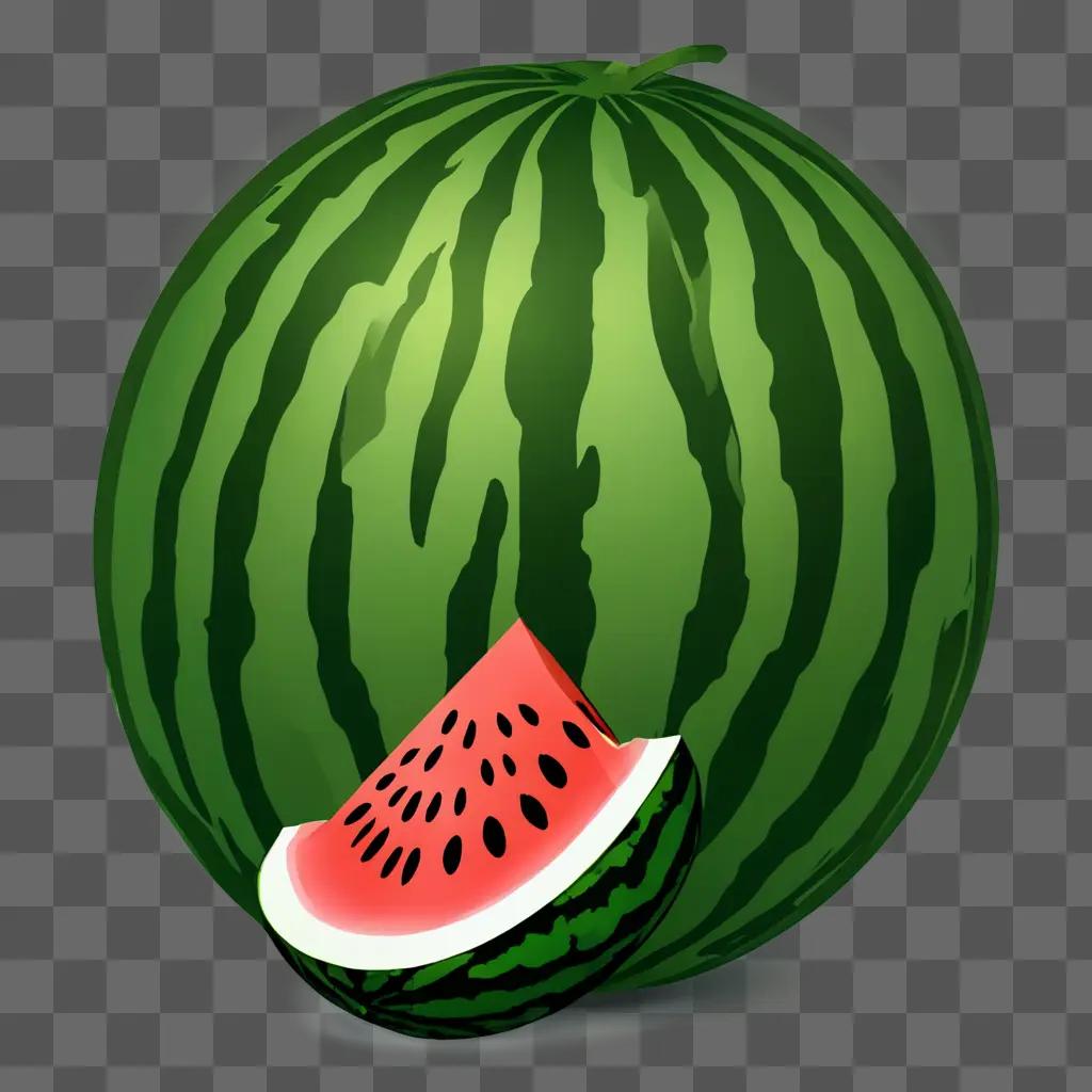 watermelon clipart A slice of watermelon on a green background