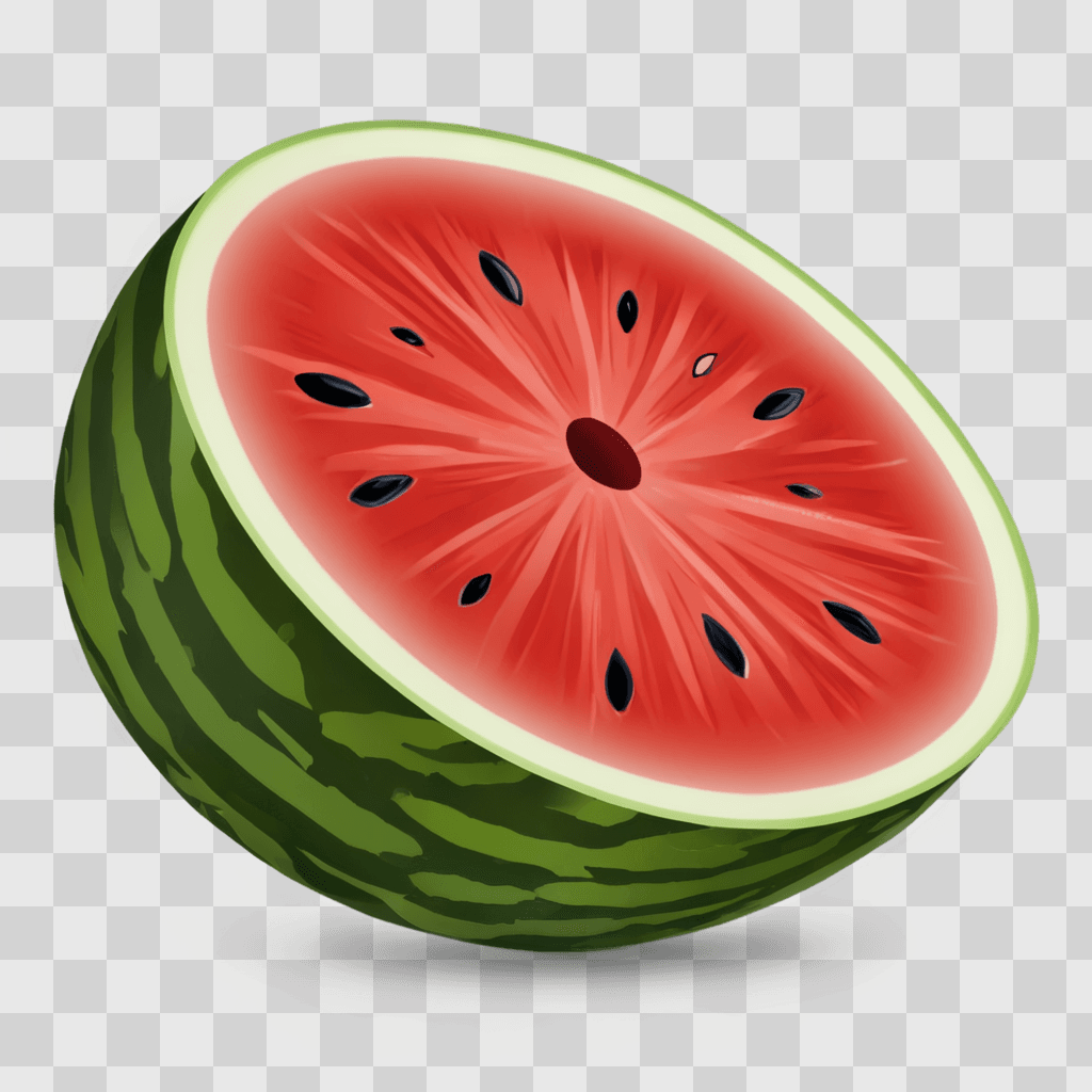 watermelon clipart A sliced watermelon with black seeds on a beige background