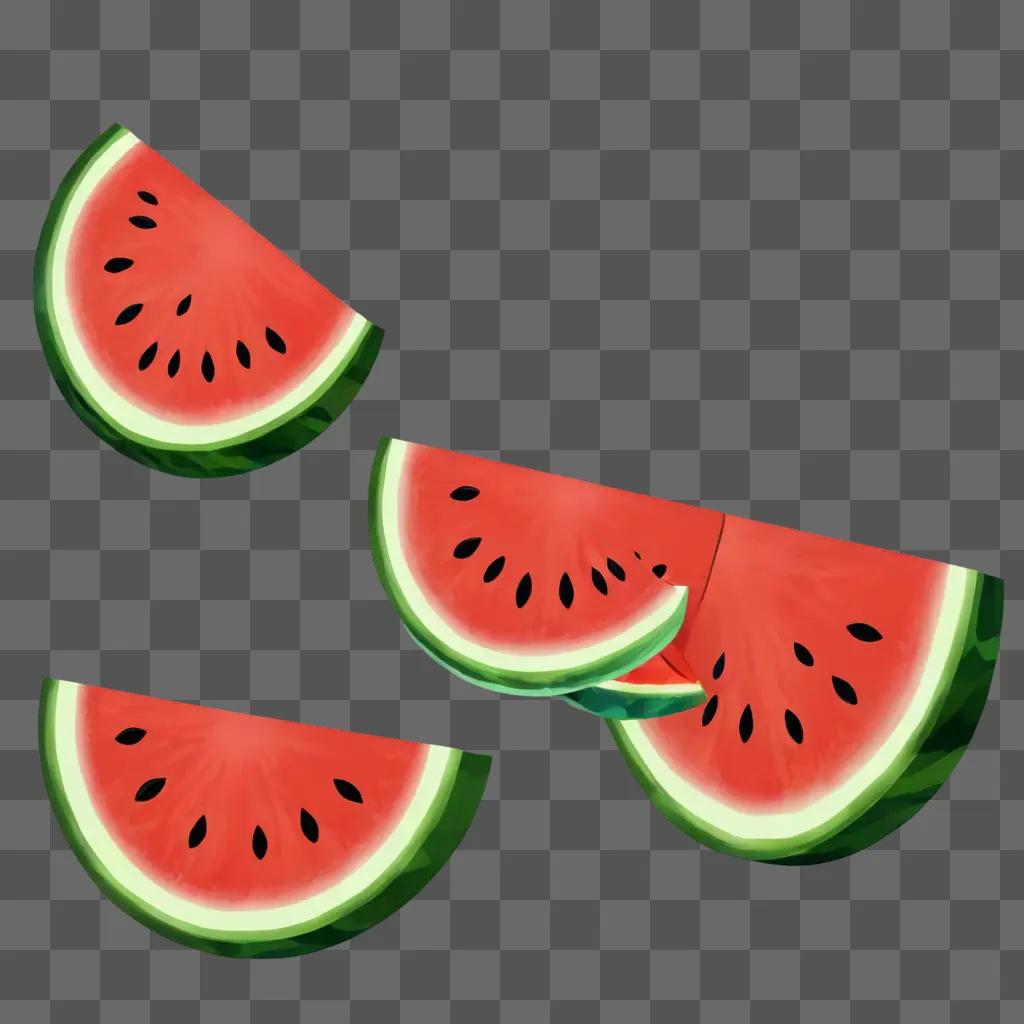 watermelon clipart Three slices of watermelon with black seeds