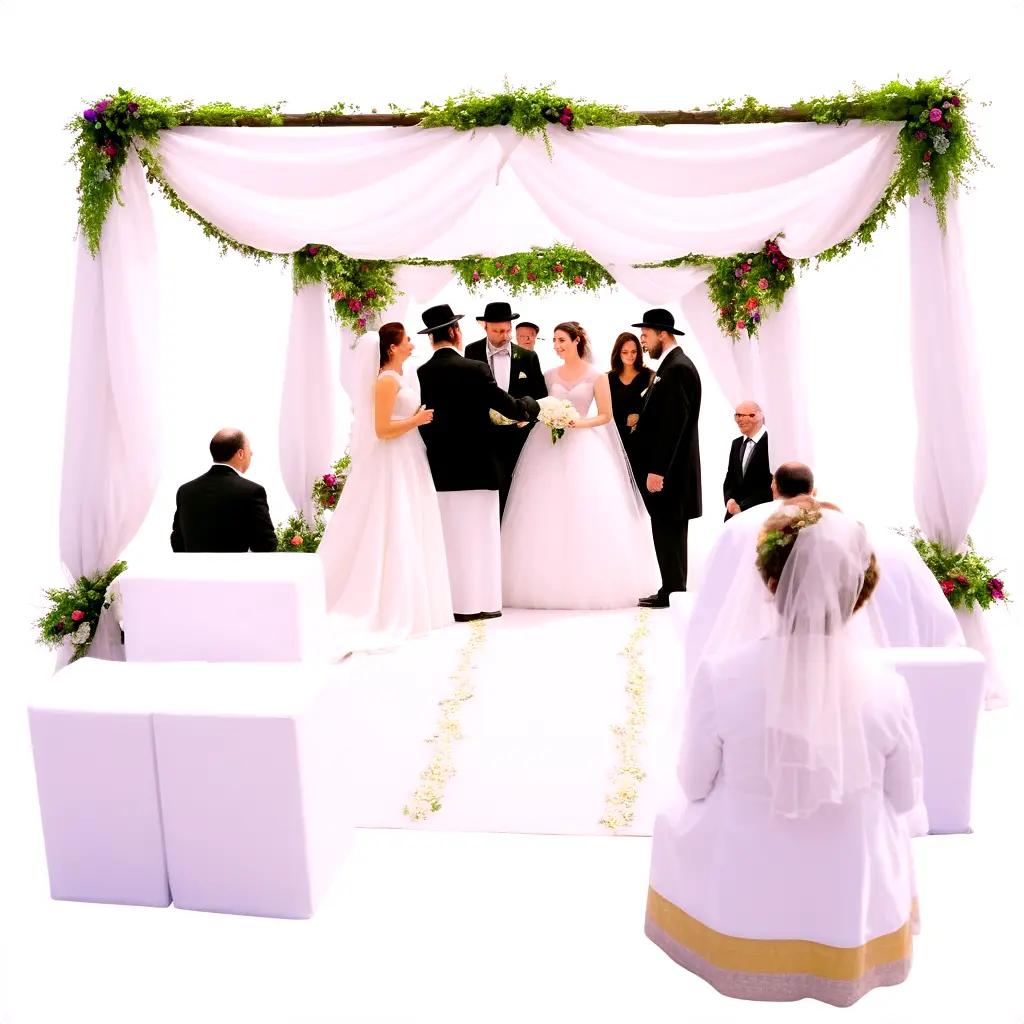 wedding under a white canopy with a Jewish couple