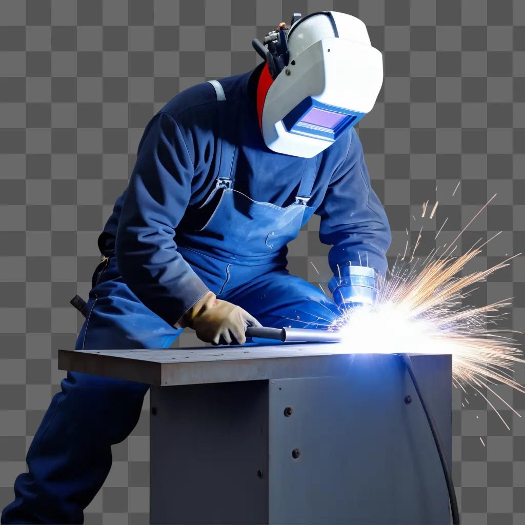 welder is welding on a table