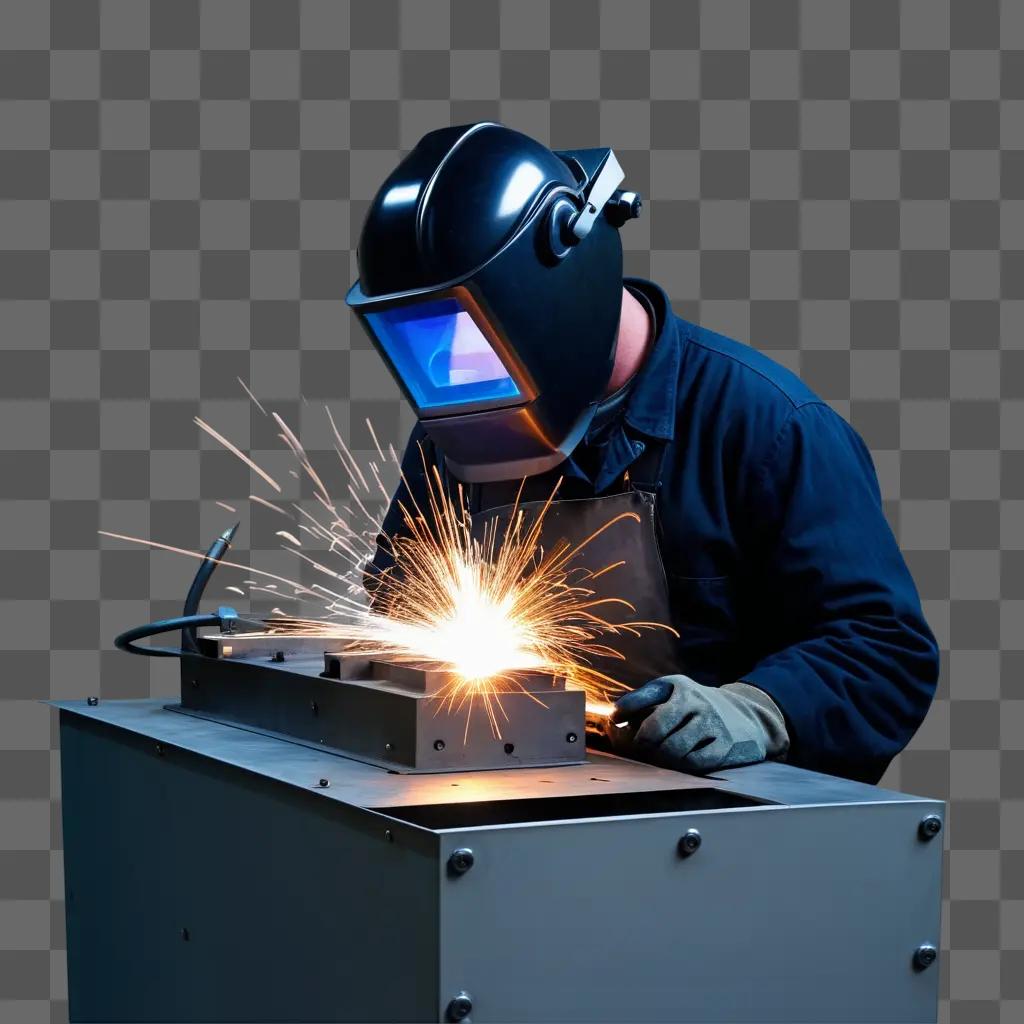 welder is working in the shop with sparks flying