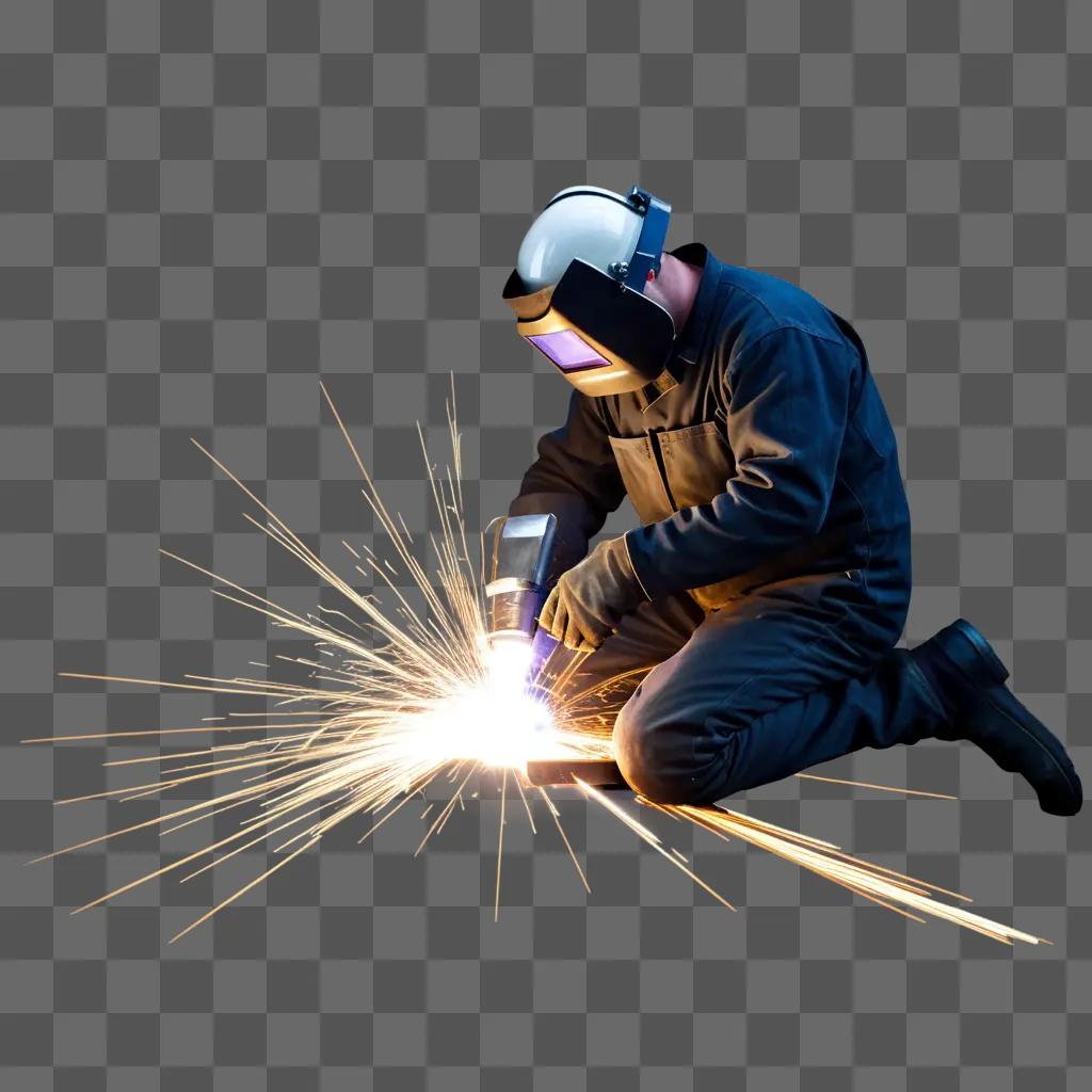 welder works on a machine in the dark