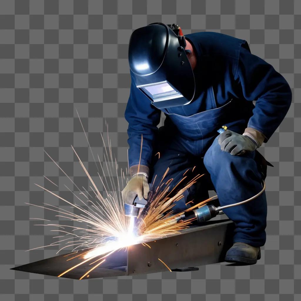 welder works on a metal structure, sparks flying