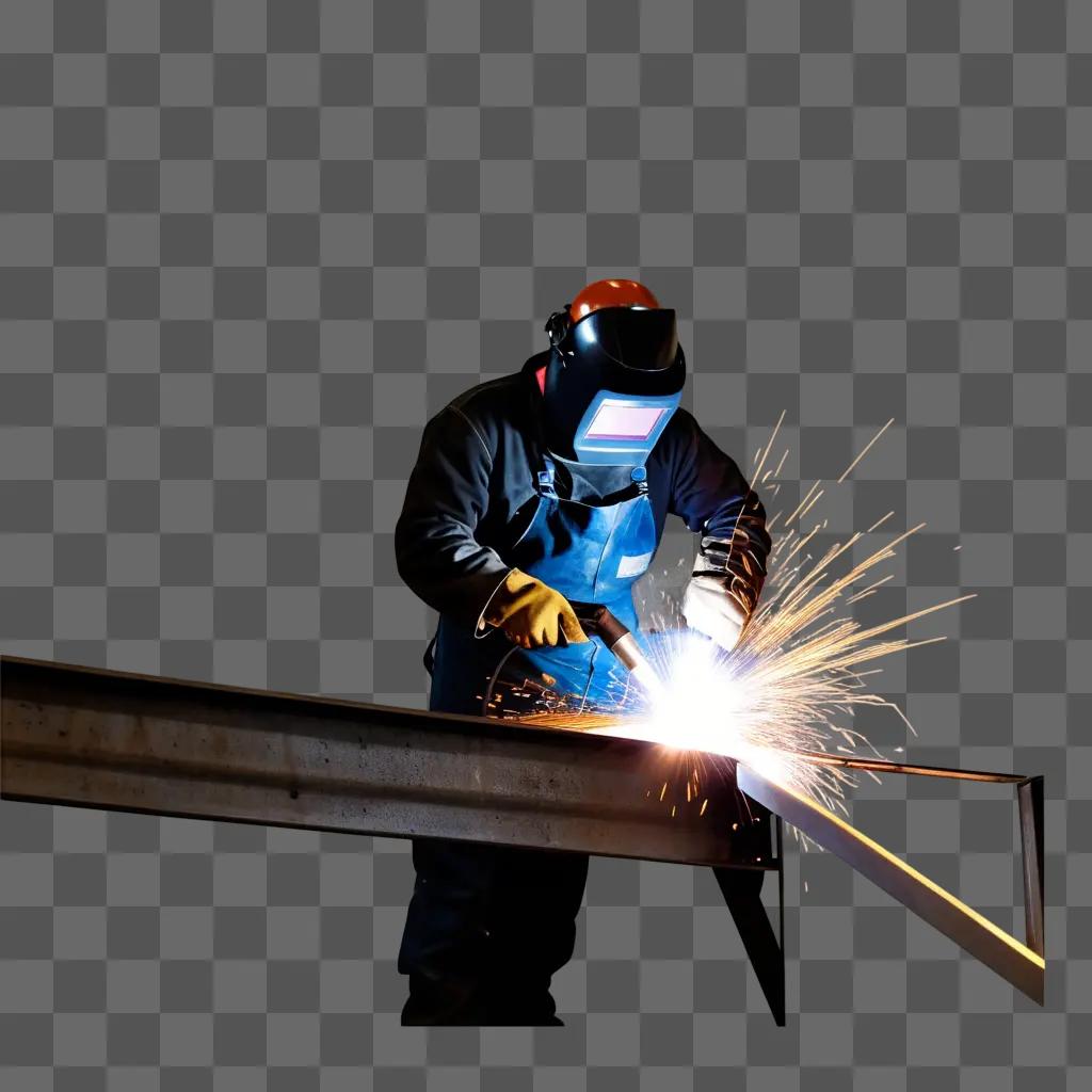 welder works on a metal structure while sparks fly