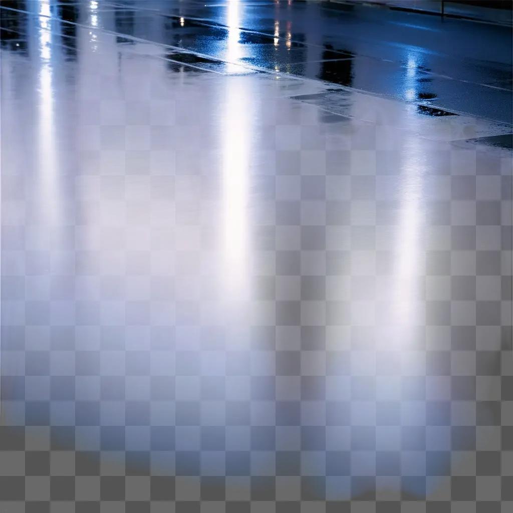 wet sidewalk reflecting light and city lights