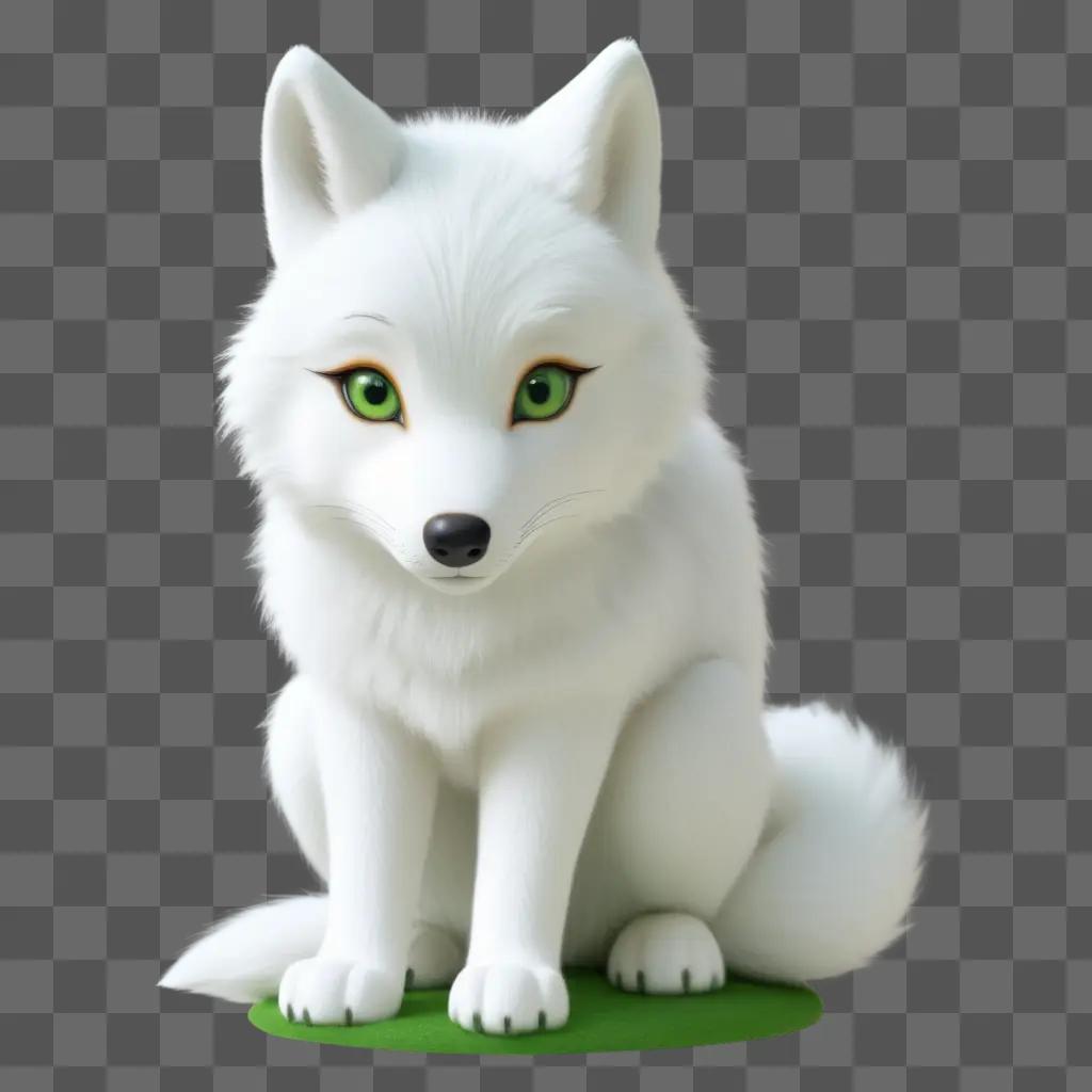 white, cute wolf statue sits on a green base