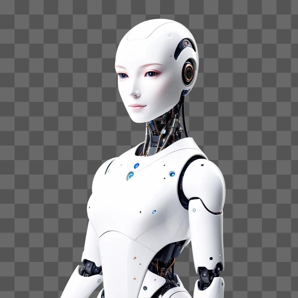 white AI robot posing for a photo