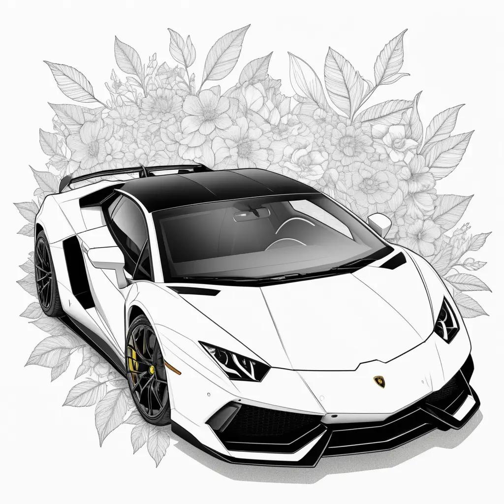 white Lamborghini car with a floral background