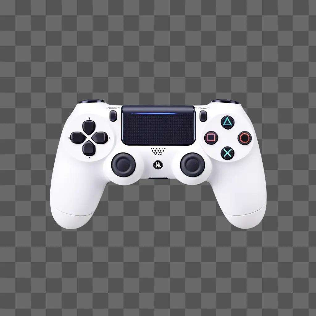 white PS4 controller rests on a gray background