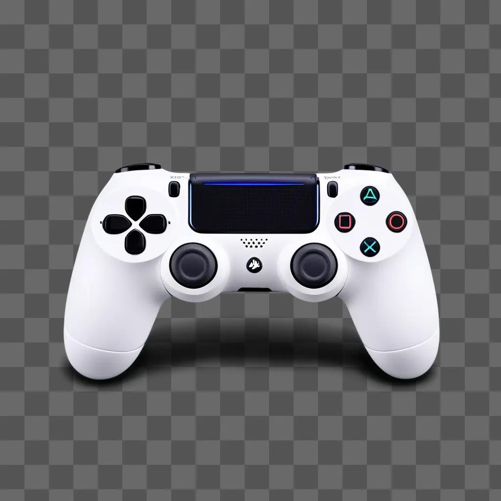 white PS4 controller rests on a gray background