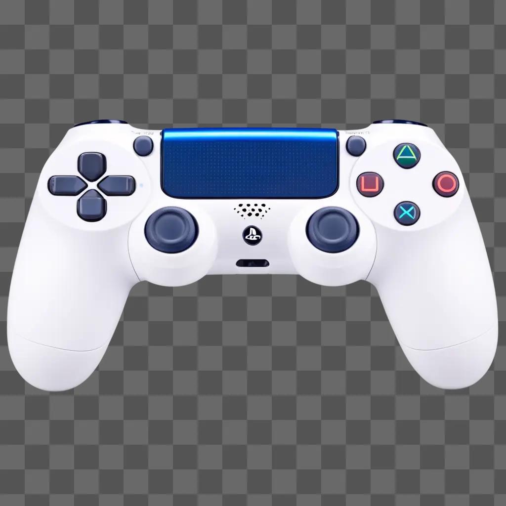 white PS4 controller rests on a gray surface