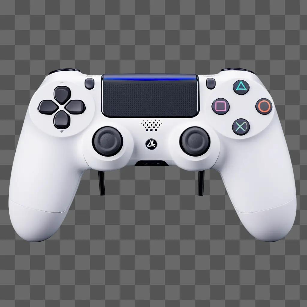 white PS4 controller rests on a grey surface