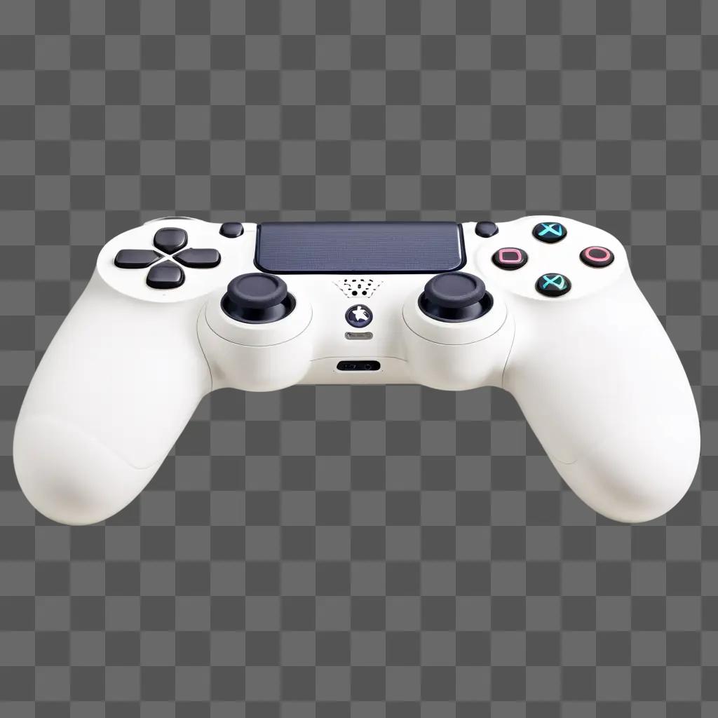 white PS4 controller sits on a gray background