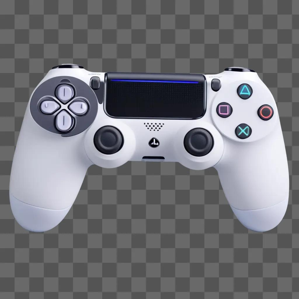 white PlayStation 4 controller is on a gray background