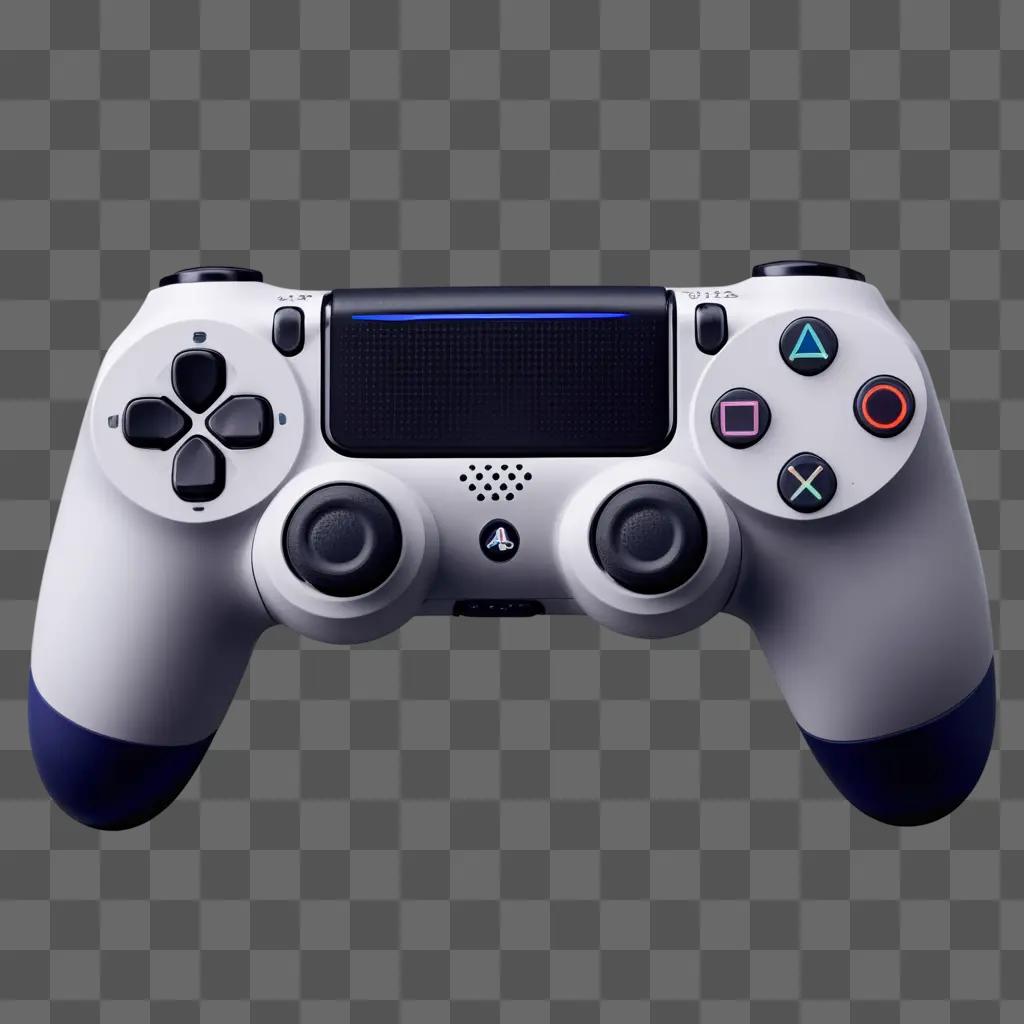 white PlayStation 4 controller with a gray background