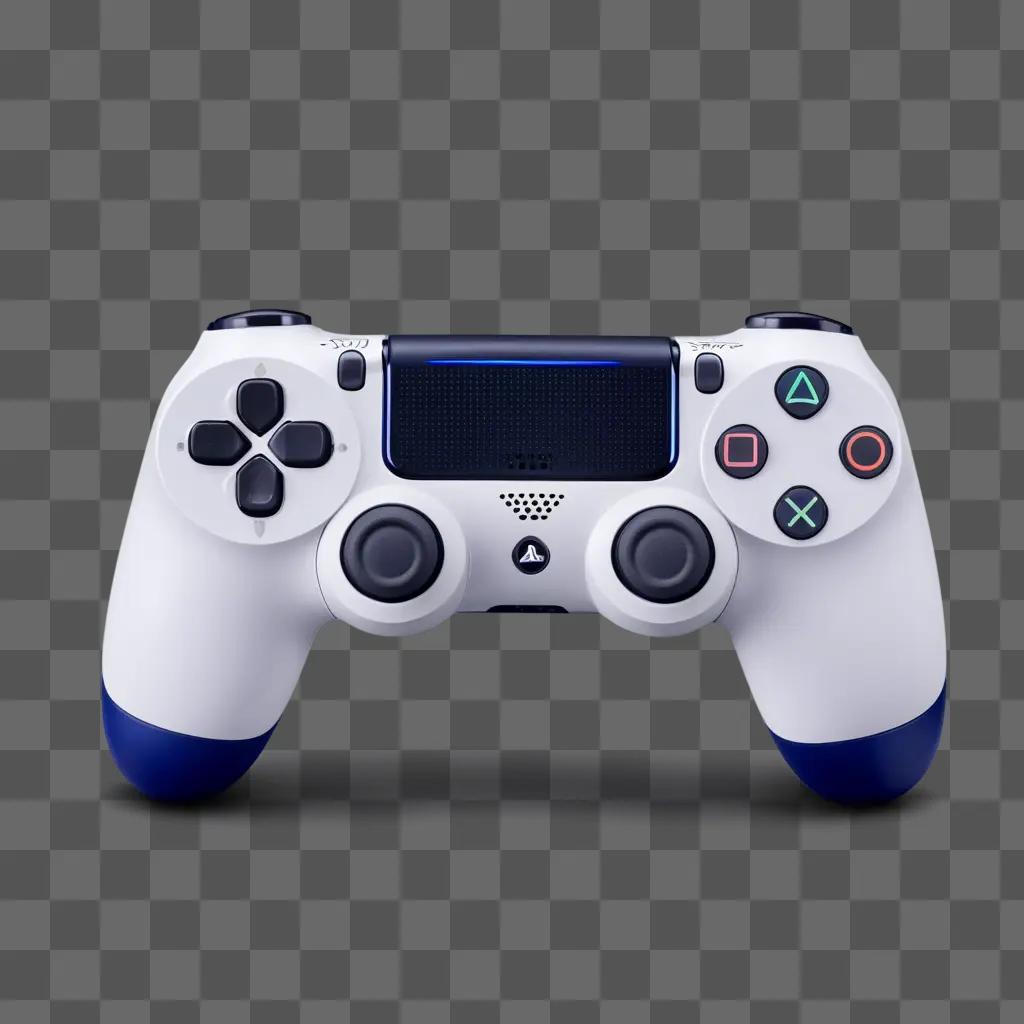 white PlayStation controller sits on a gray background