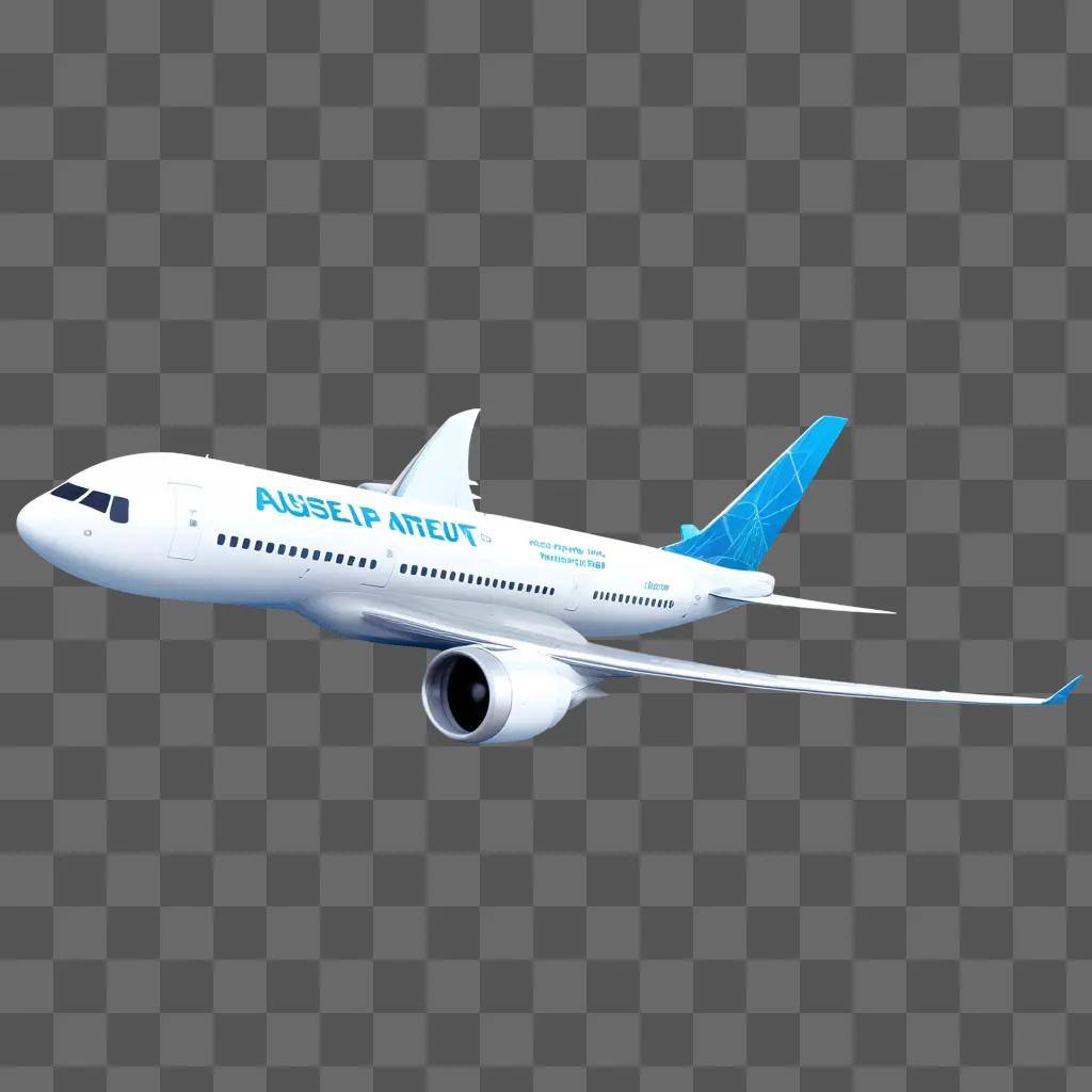 white airplane is shown with a blue sky background