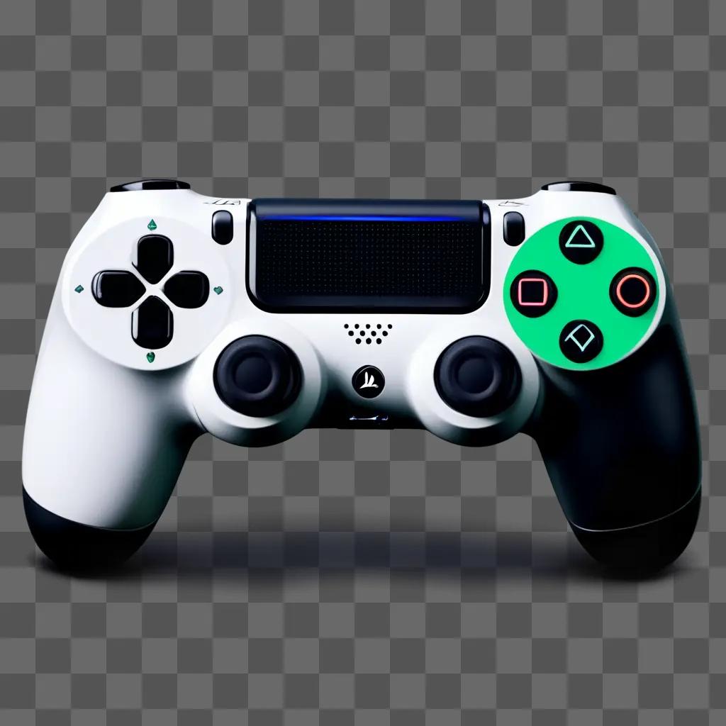 white and black PS4 controller sits on a gray background