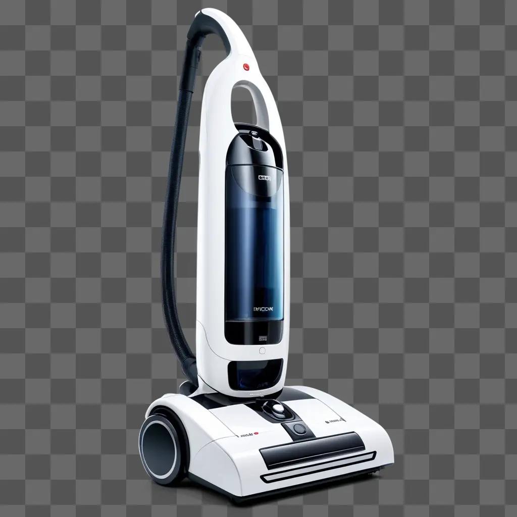 white and black vacuum cleaner with a blue hose