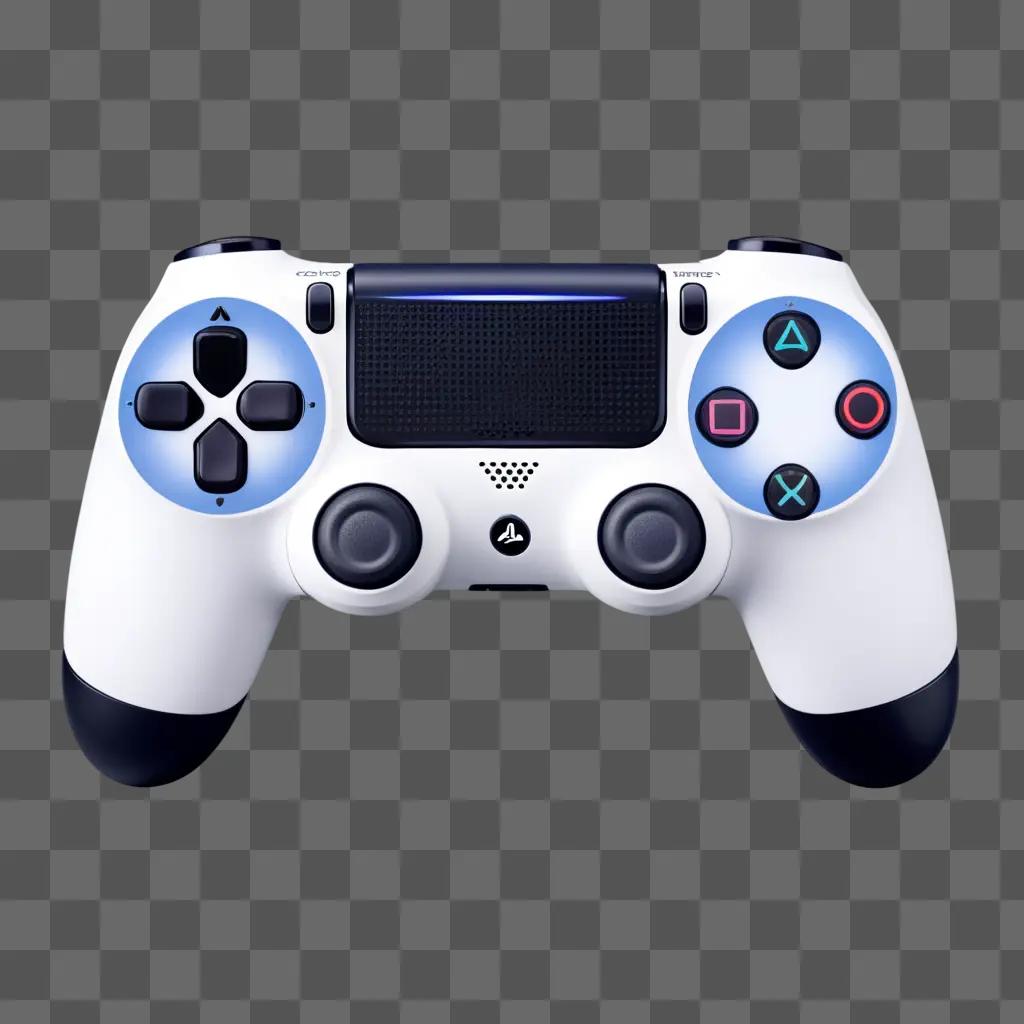 white and blue PS4 controller on a gray surface