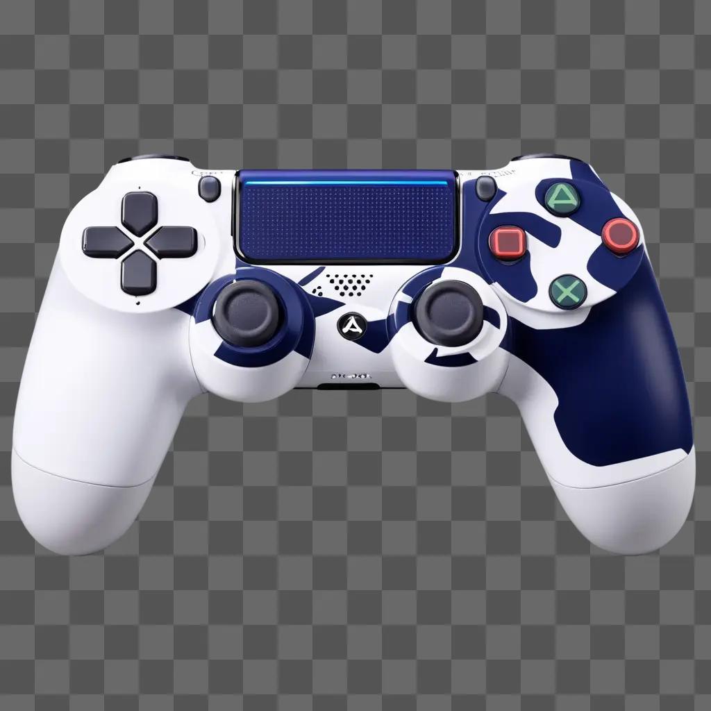 white and blue PlayStation controller with black buttons