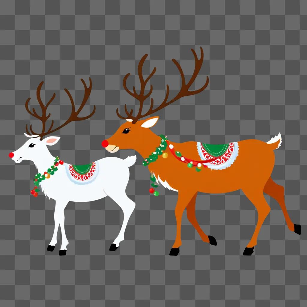 white and brown reindeer in a Christmas setting