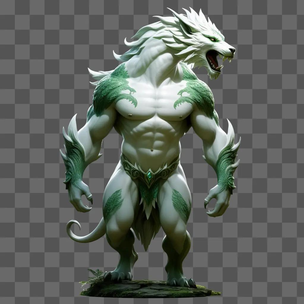 白と緑の生き物は伝説の戦士として描かれています
