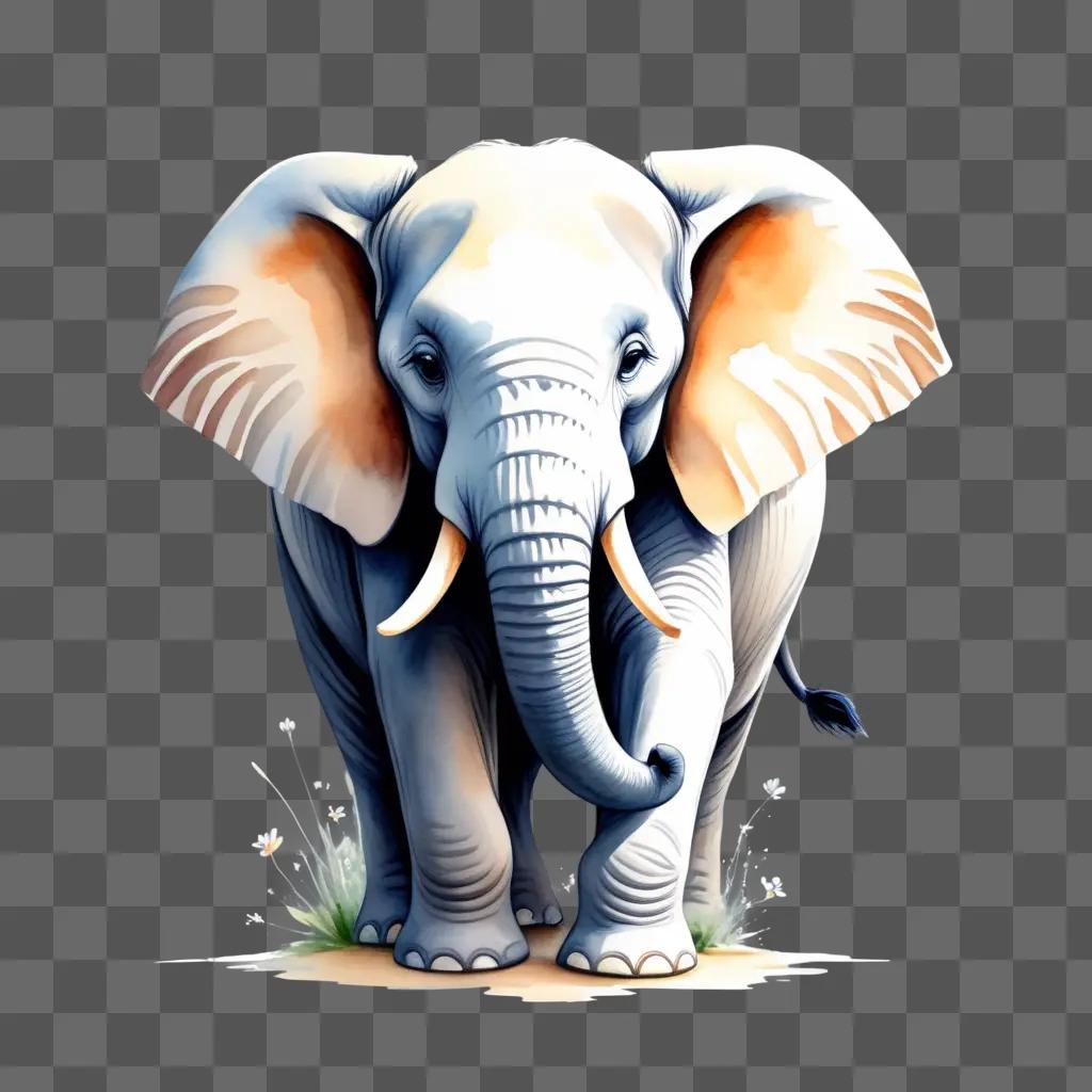 white and orange elephant with white tusks drawing