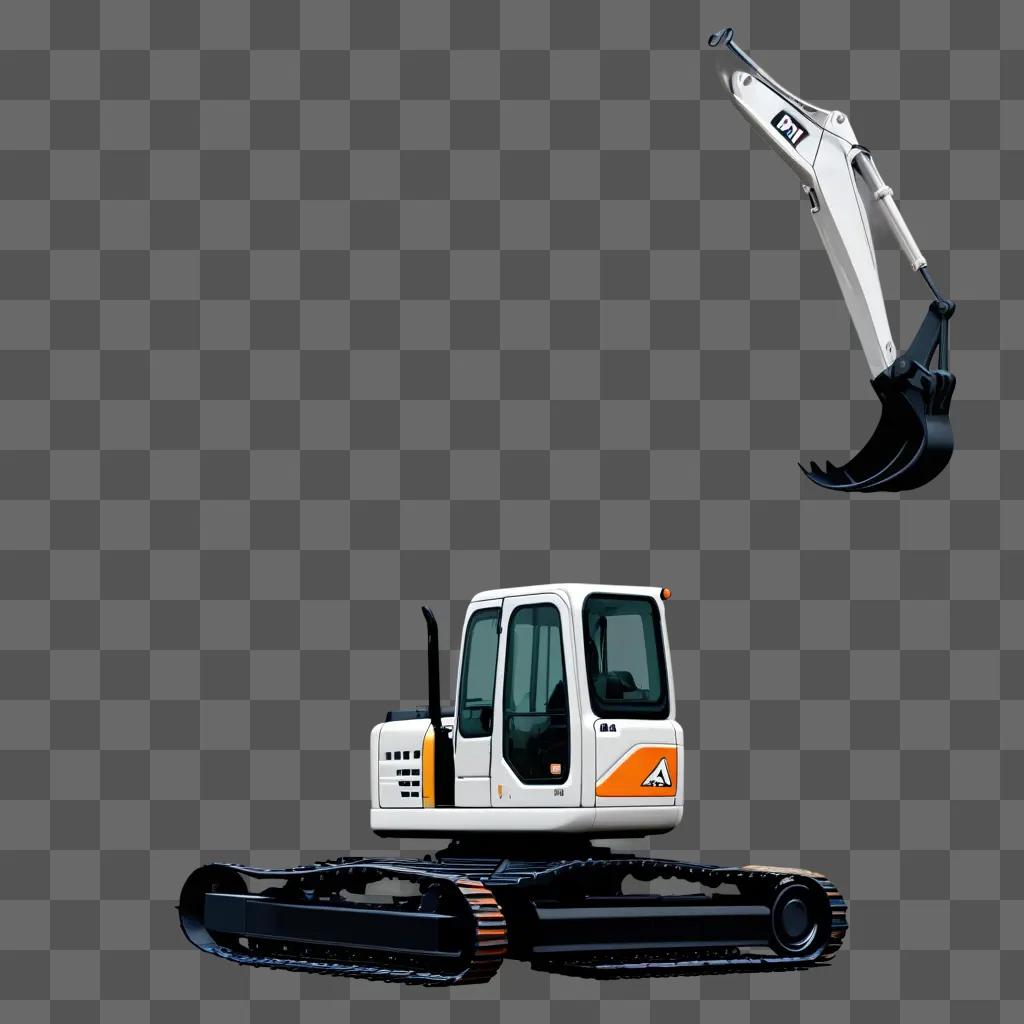 white and orange excavator on a gray background