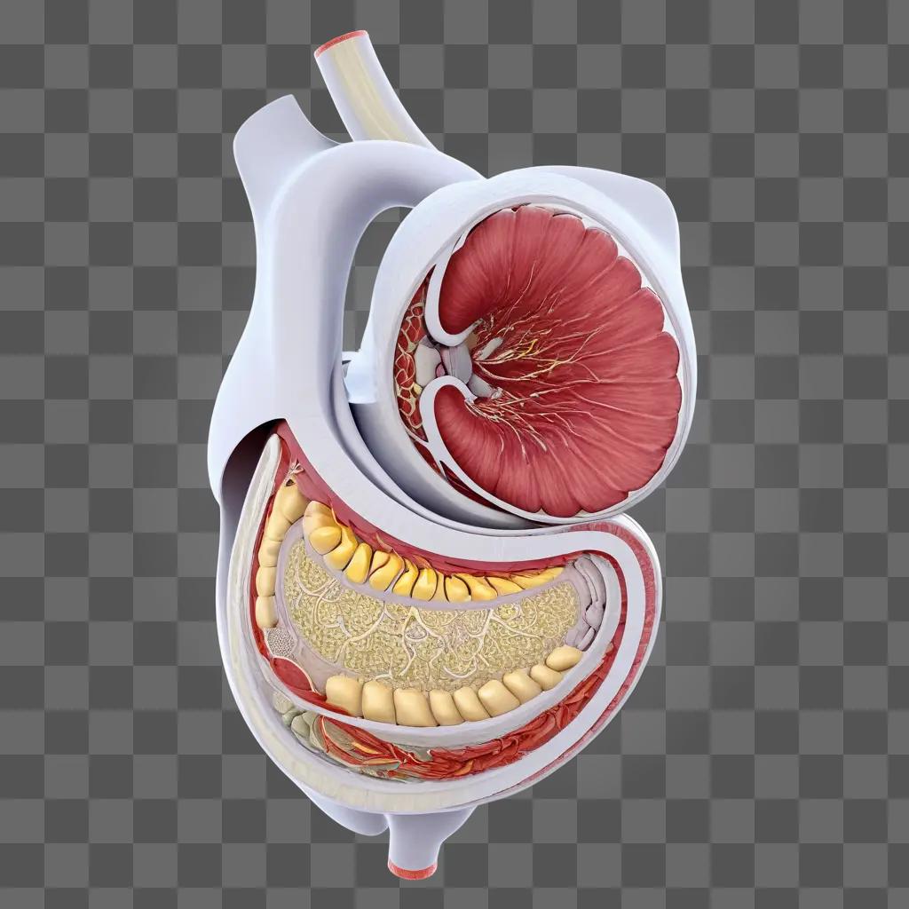 white and red model of a stomach