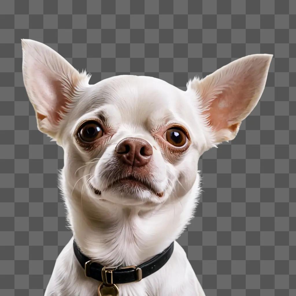 white apple head chihuahua A white dog with a black collar and black eye