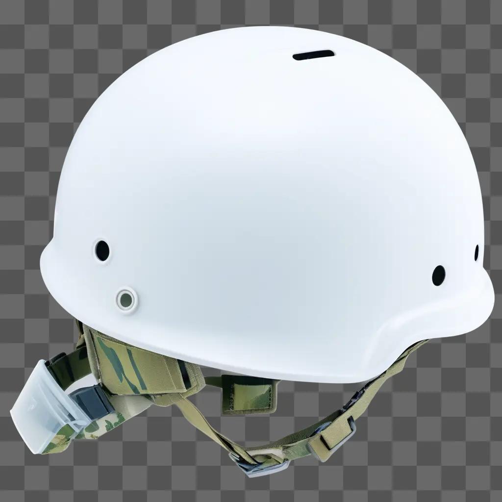 white army helmet with straps and buckles