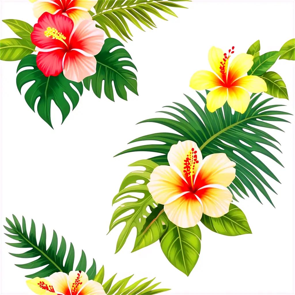 white background adorned with tropical flowers