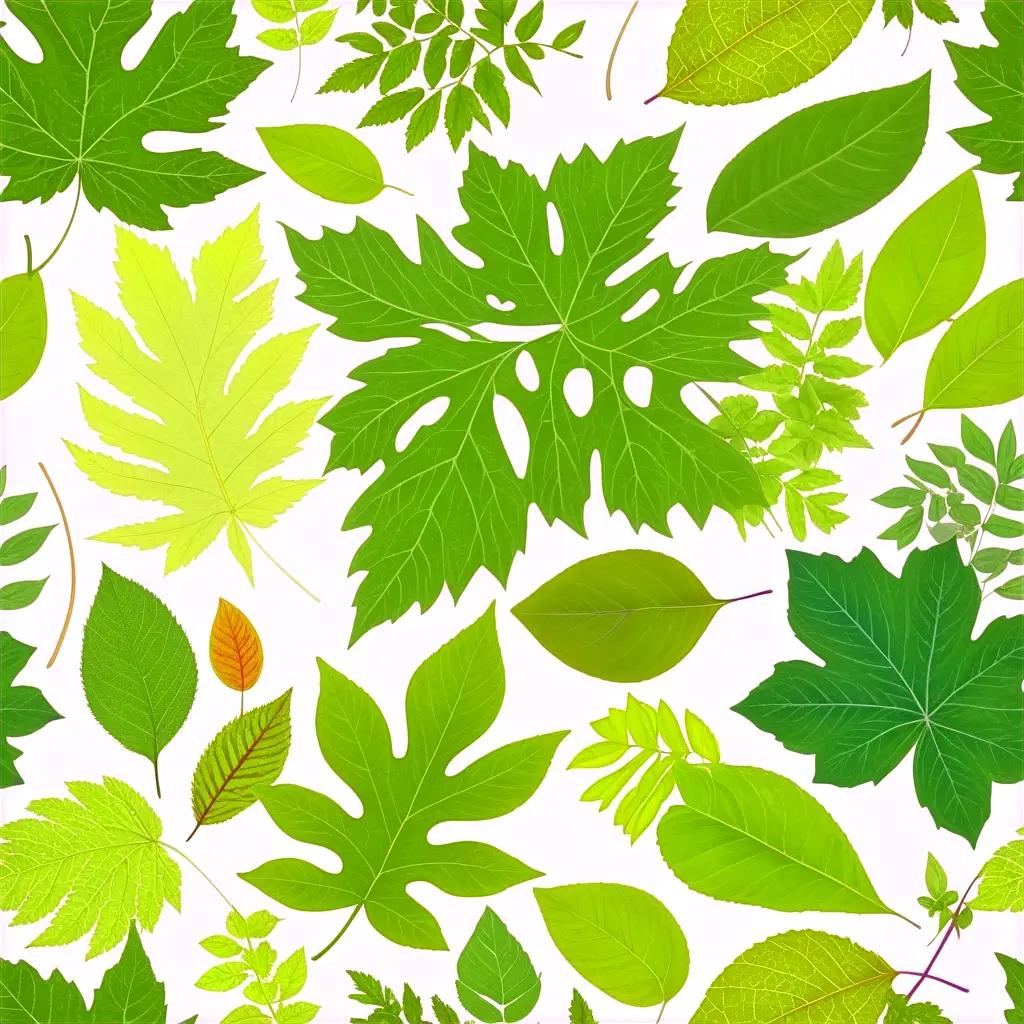 white background showcases a variety of leaf textures