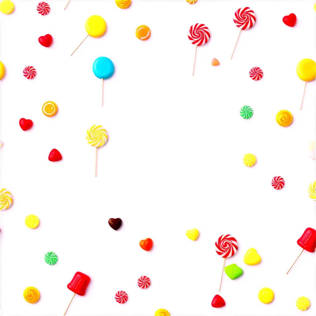 white background with candy on it