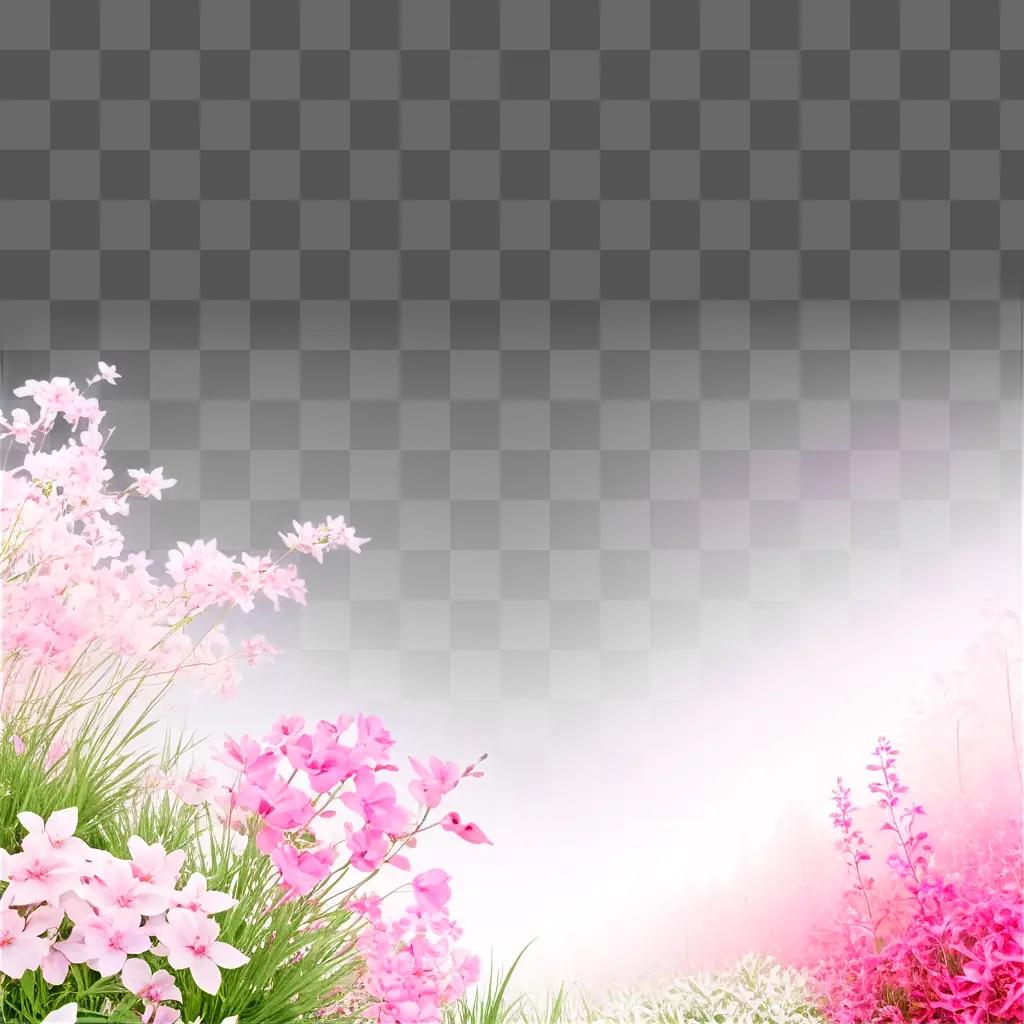 white background with pink flowers and leaves