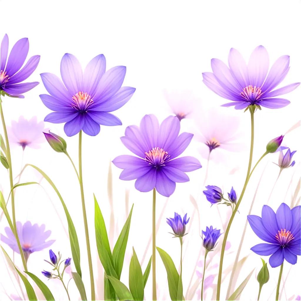 white background with purple flowers and buds