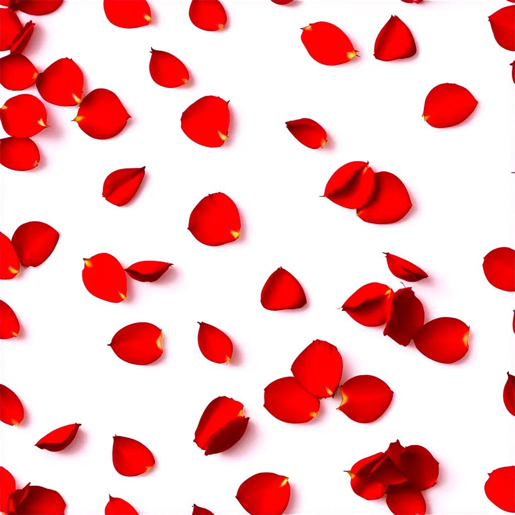 white background with red rose petals