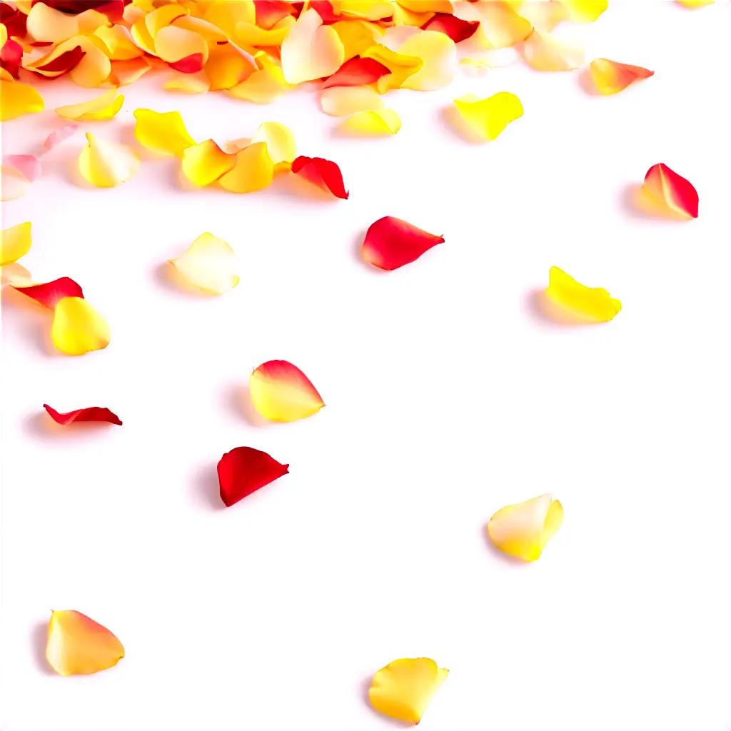 white background with scattered rose petals