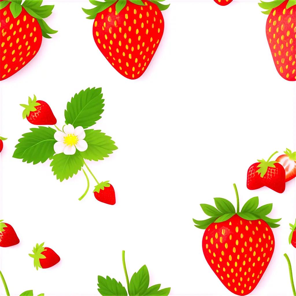 white background with strawberry clipart designs